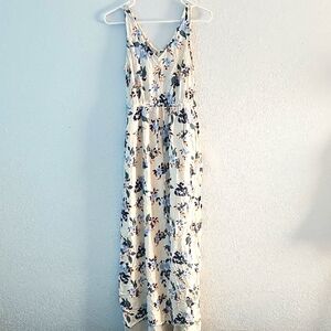 Floral Sleeveless Maxi Dress - Cream and Blue